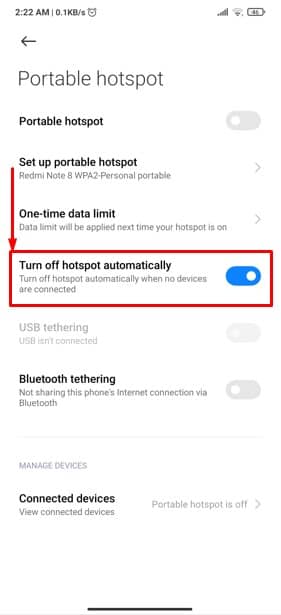 Automatic hotspot turning off