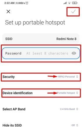 Hotspot password & security set up