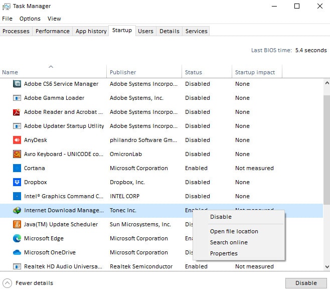 How to remove startup program using task manager in Windows 10