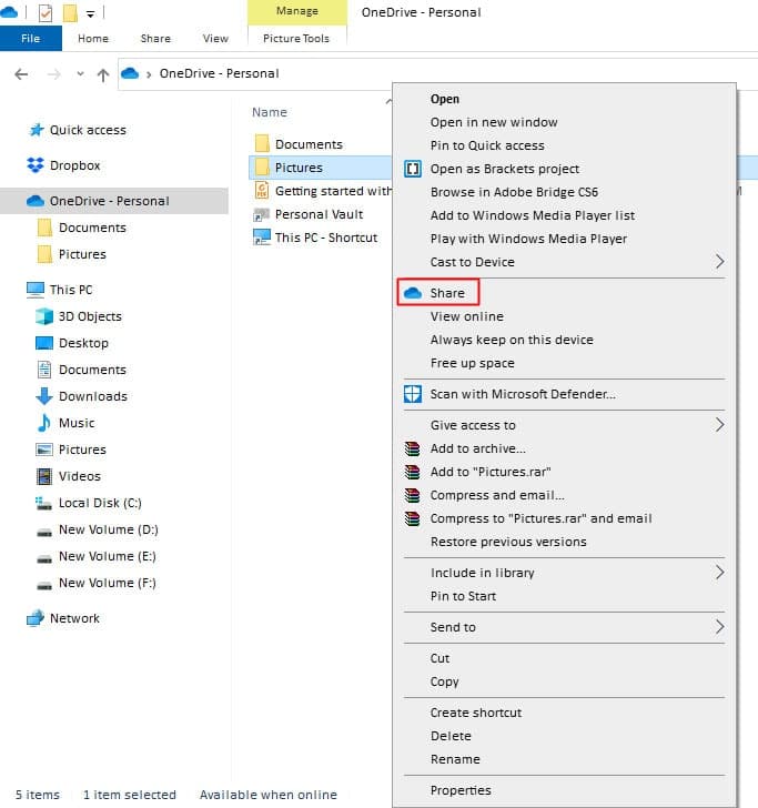 How to share OneDrive file