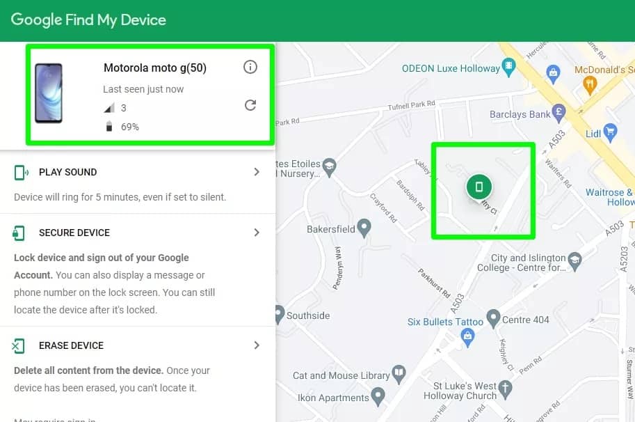 Emplacement du téléphone sur la carte