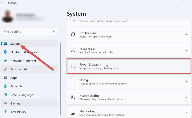 Power and battery settings Windows 11