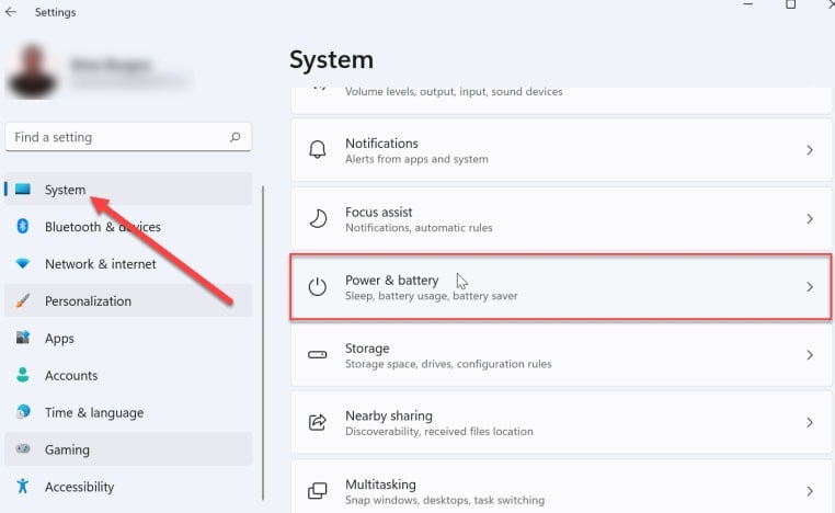 Power and battery settings Windows 11