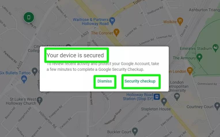 Security checkup of your lost Android