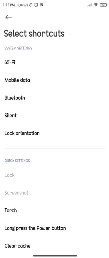Select shortcuts to customize