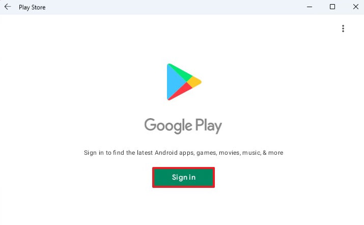 Sign in Google Play in Windows 11