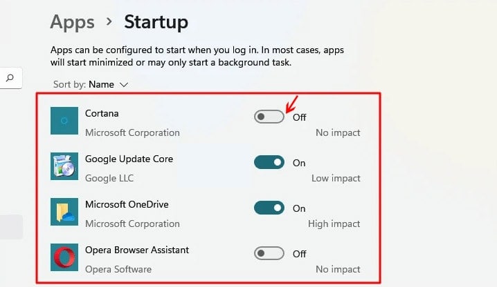 Turn off startup programs in Windows 11