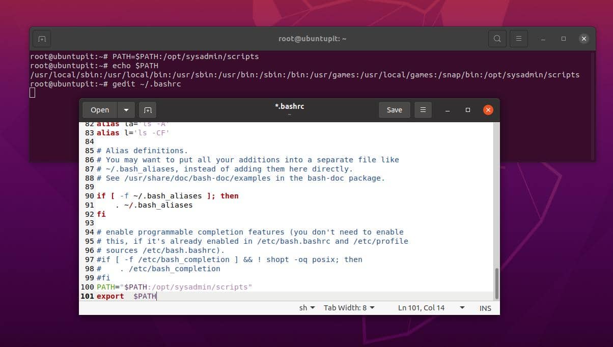 add path at the bashrc Set $PATH in Linux