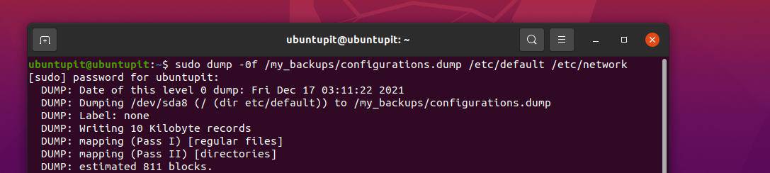 partial backup Linux File system