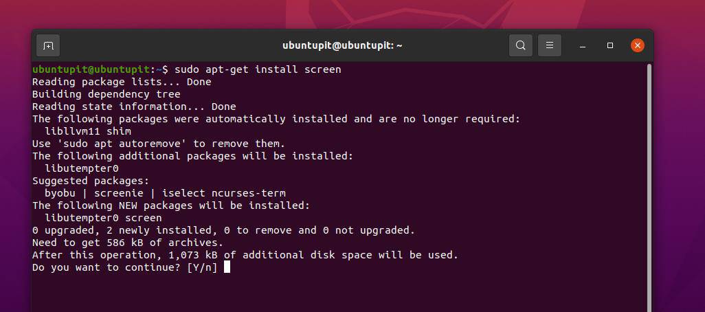 screen install on Linux