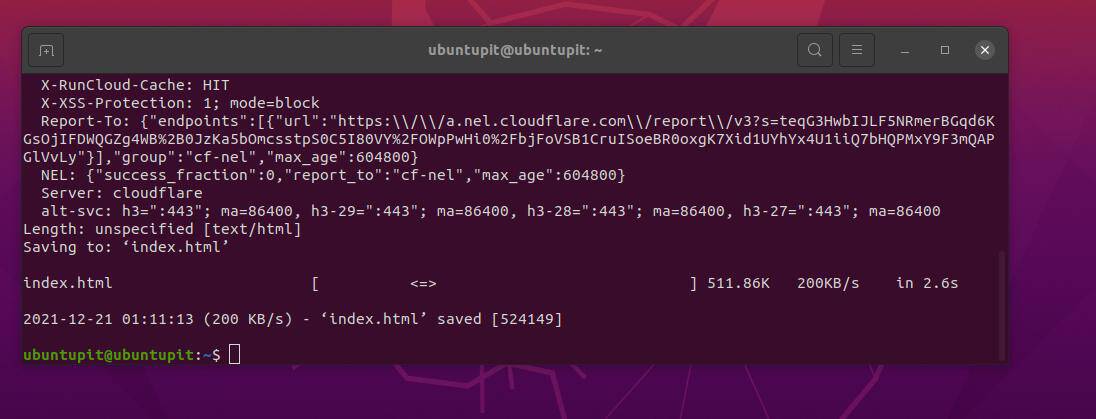 wget -Réponse du serveur ubuntupit