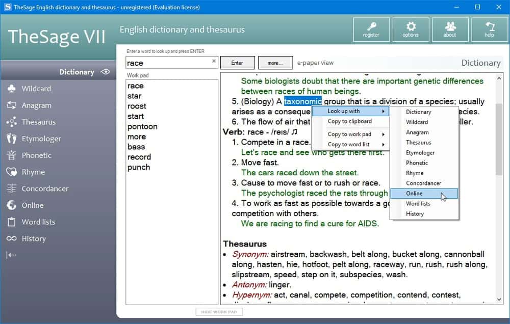 Dictionnaire et thesaurus anglais TheSage