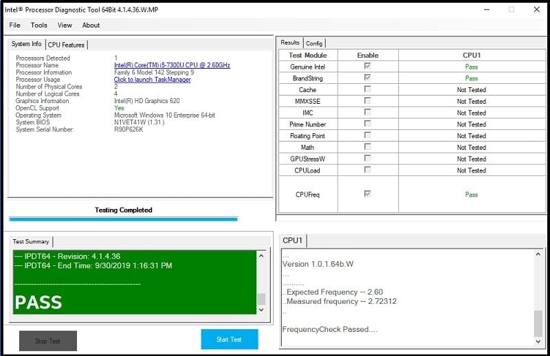 Intel Processor Diagnostic Tool