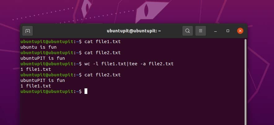 commande cat avec tee sous linux