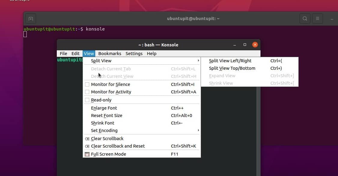 konsole view on Linux