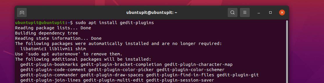 sudo apt installer les plugins gedit