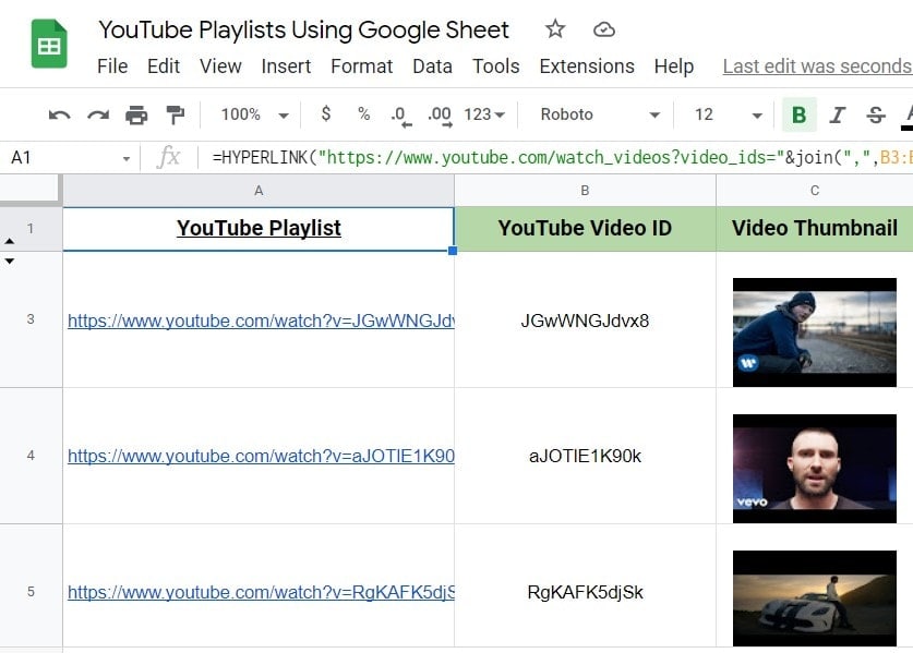 YouTube Playlists Using Google Sheet