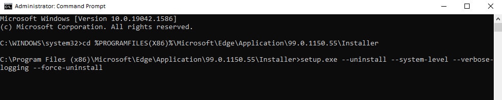 Delete Edge via Command Prompt