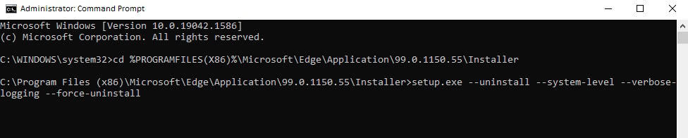 Delete Edge via Command Prompt