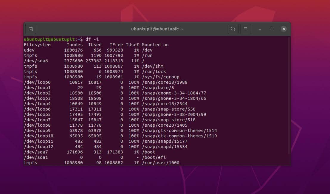 Disk Info in Numbers of inodes