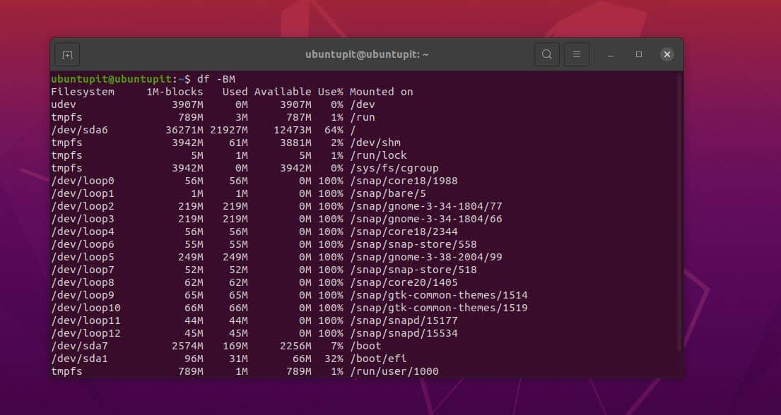 Print Disk Usage in Megabytes In Ubuntu Terminal