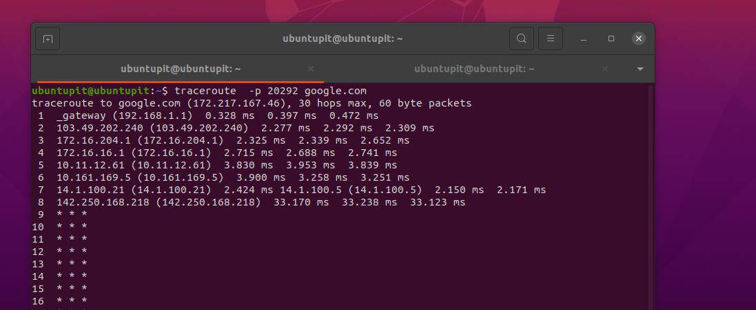 Set destination port Traceroute command in Linux