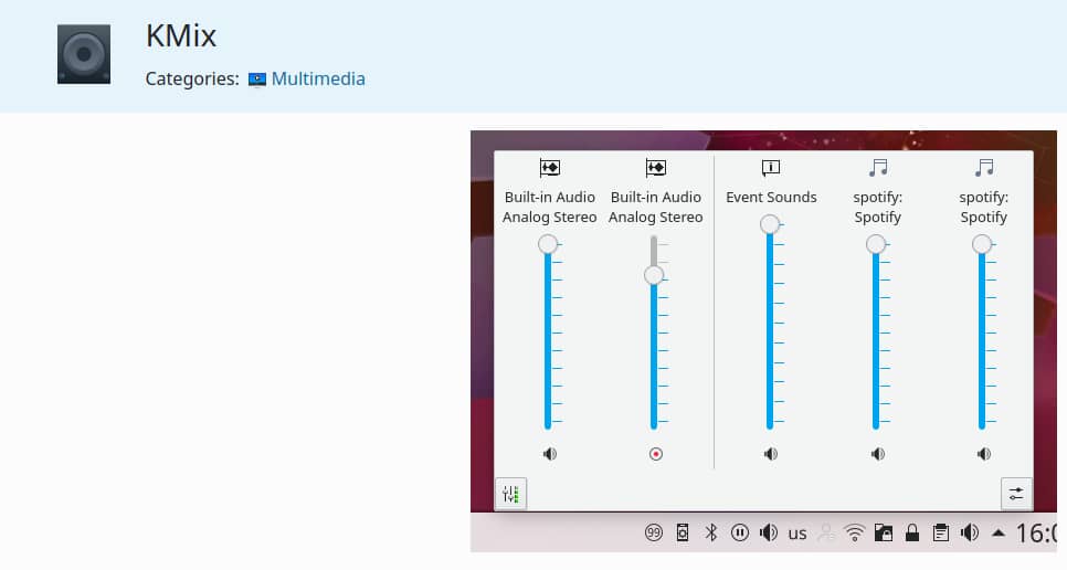 KMix, KDE multimedia apps for Linux