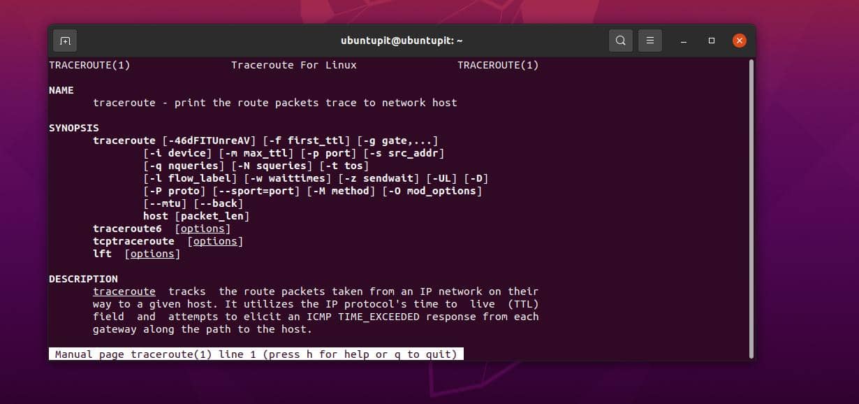 man Traceroute command in Linux
