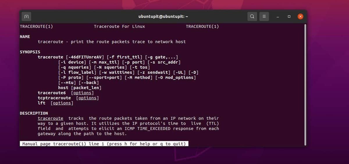 man Traceroute command in Linux