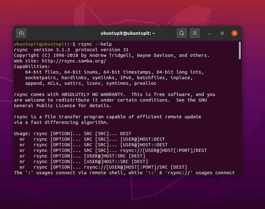 rsync --help