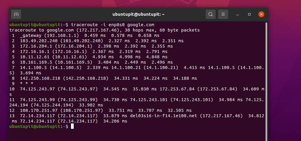 specify NIC Traceroute command in Linux