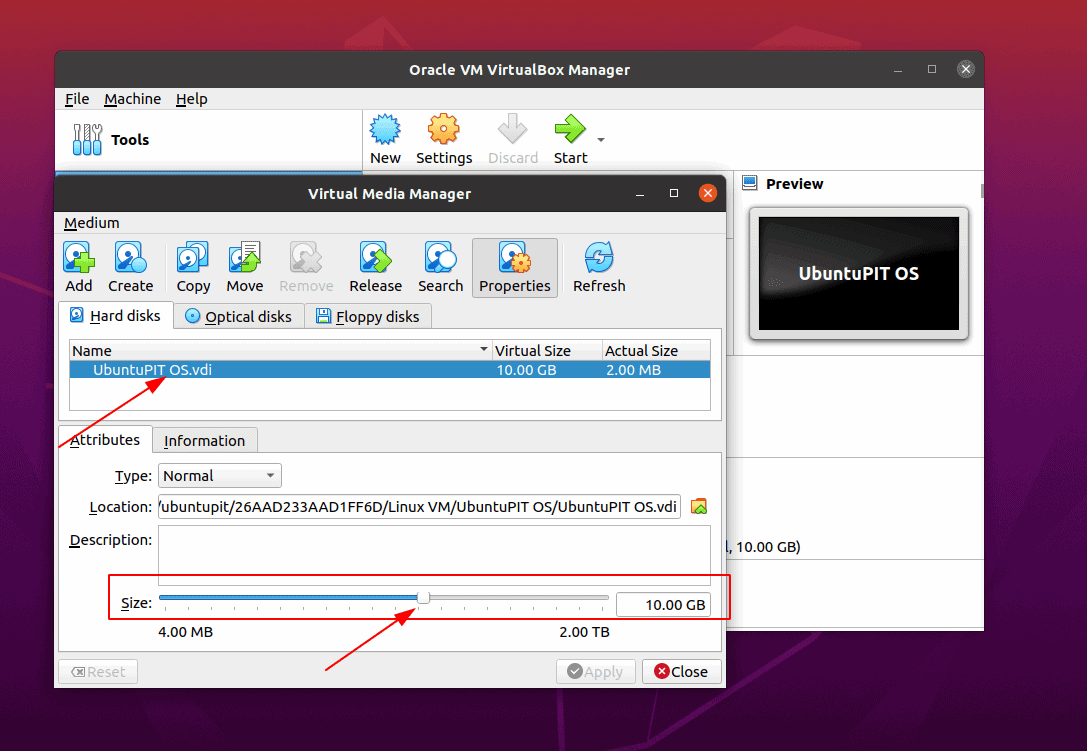 use the disk space manage slider tool