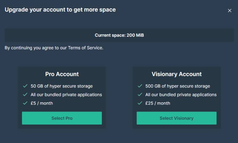 peergos-signup offer storage