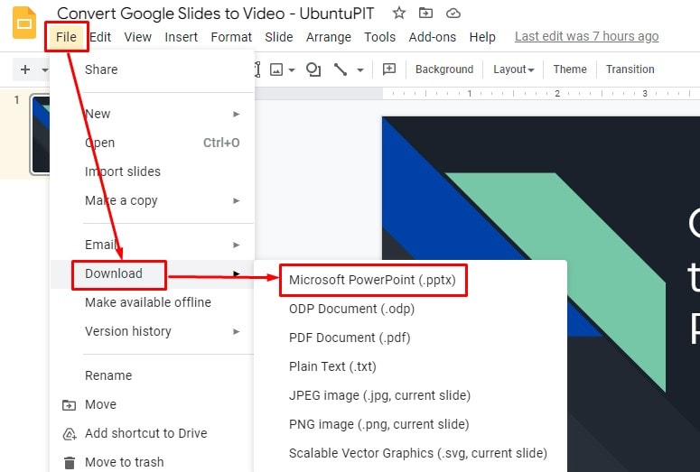 Downloading Google Slides Presentation as PowerPoint