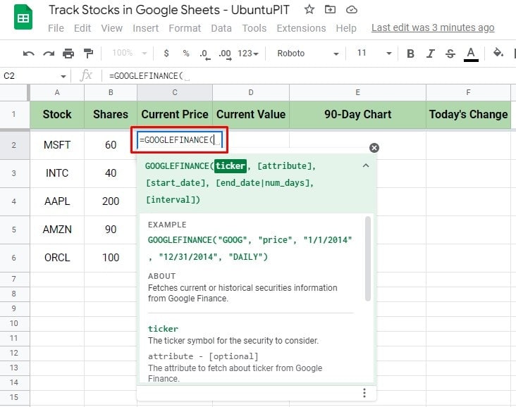 start-writing-GOOGLEFINANCE-function