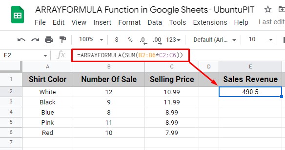calculate-total-items-sales-revenue-using-ARRAY-FORMULA-in-Google-Sheets