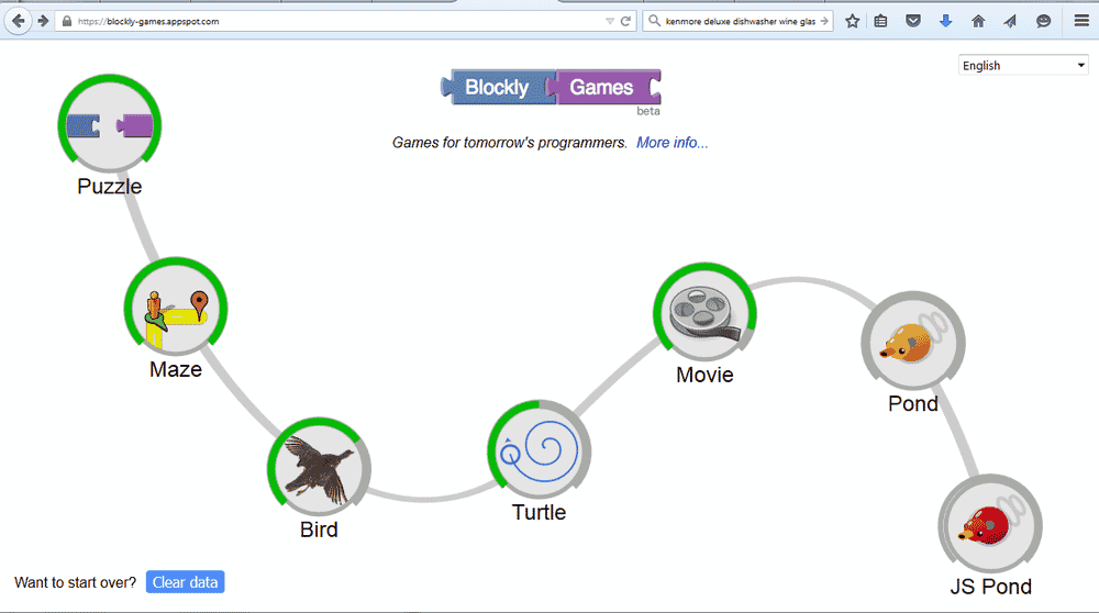 Blockly uses block-based coding to teach programming.