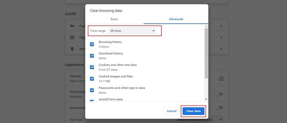 Chromebook keyword shortcuts for Clear Browsing Data