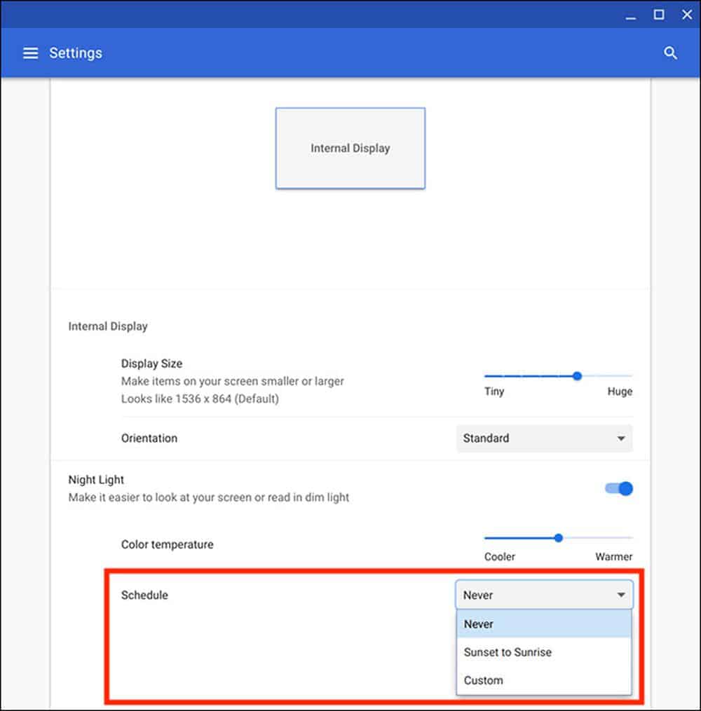 Schedule Chromebook Night Light Feature