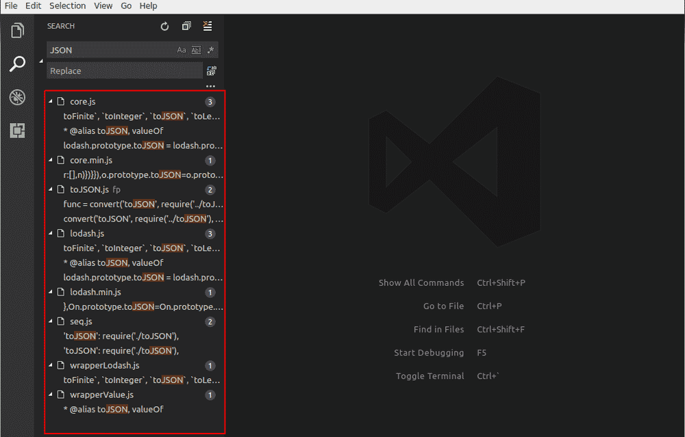 Search Feature to boost workflow in visual studio code.