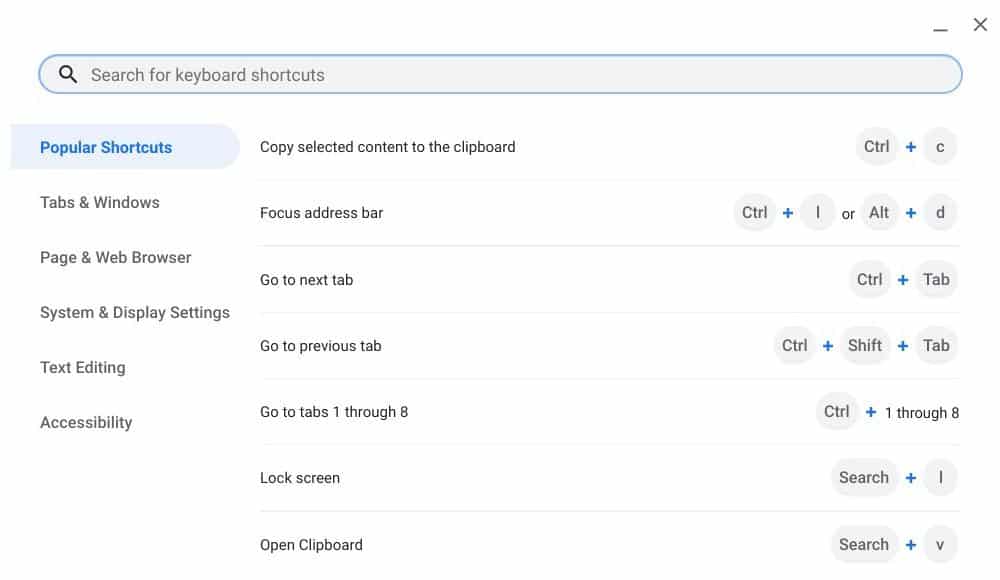 See All Chromebook Keyboard Shortcuts