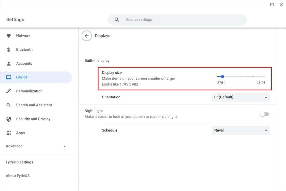 Change Chromebook Display Size