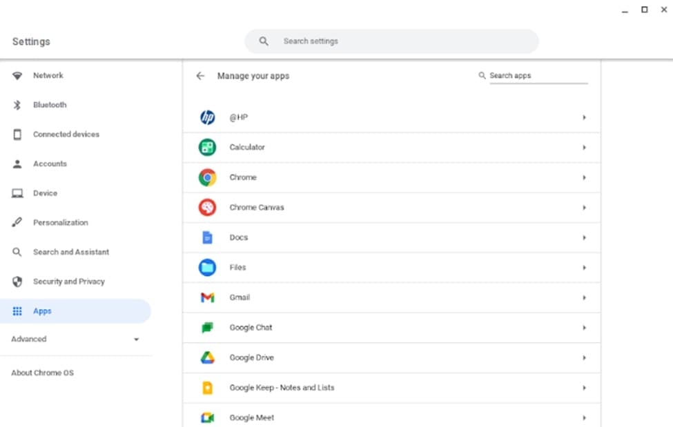 Chromebook Manage apps