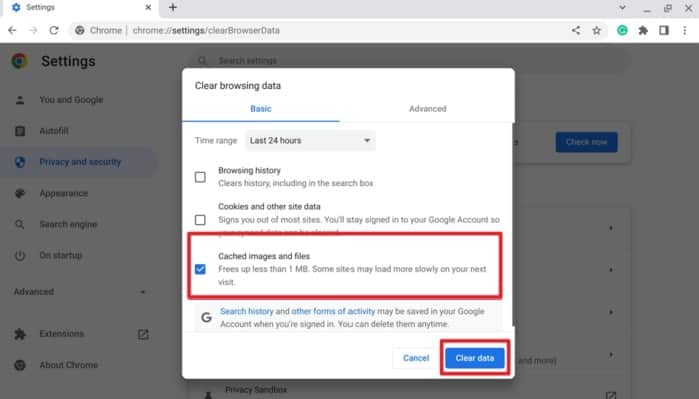 Clear Cache Data