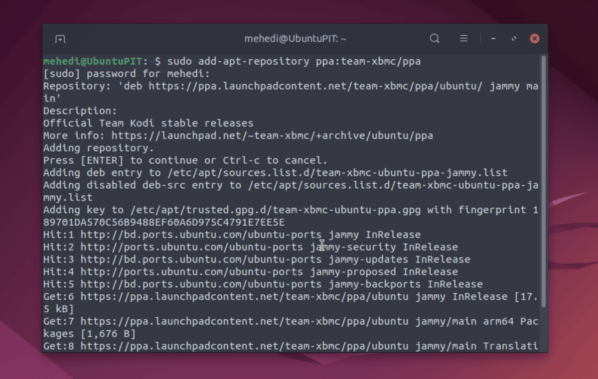 Add Kodi Repository in Ubuntu Linux
