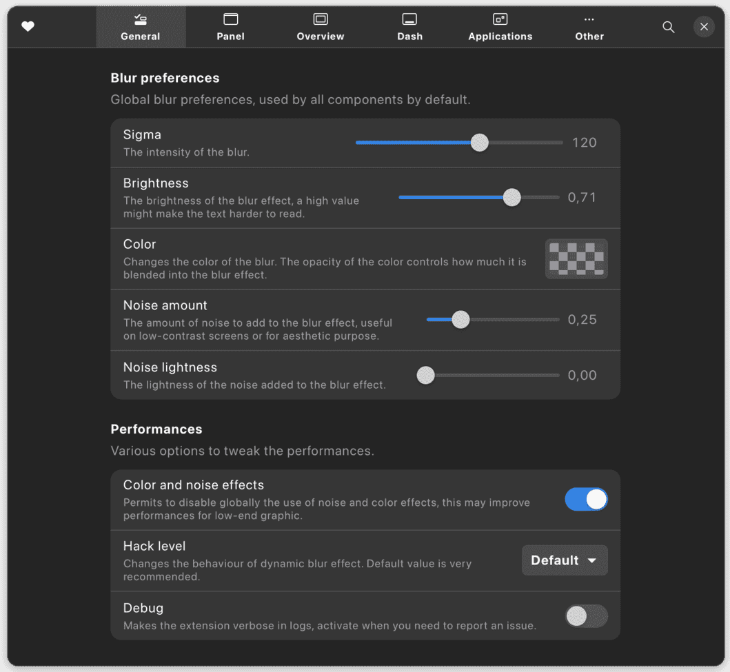 Blur my Shell configuration