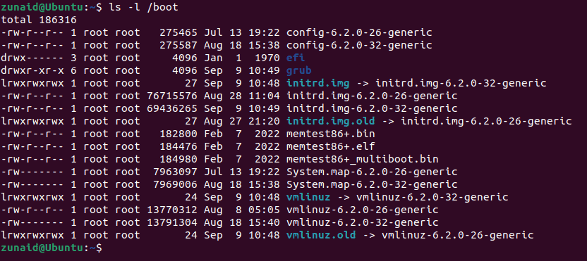 check boot partition for old kernels