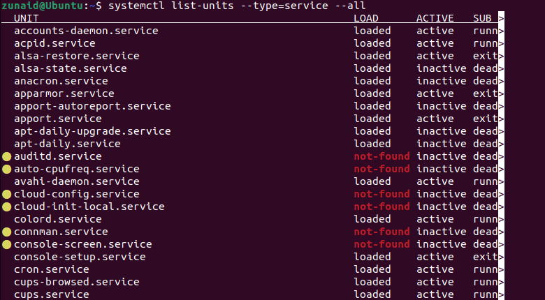 list all services using systemctl