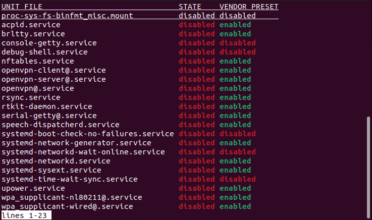 list disabled services using systemctl