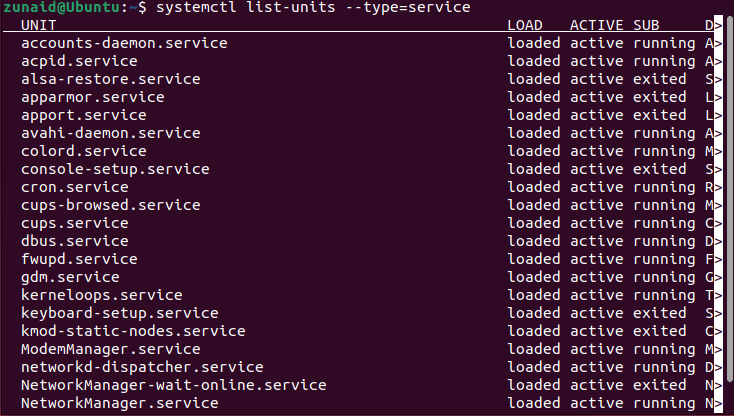 list loaded services with systemctl